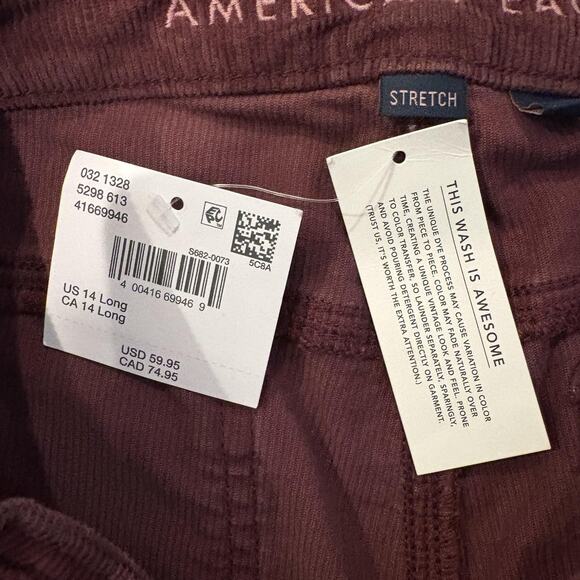 NWT American Eagle Pants Womens 14 Long Tall Burgundy Corduroy Stretch Skinny - Picture 5 of 16